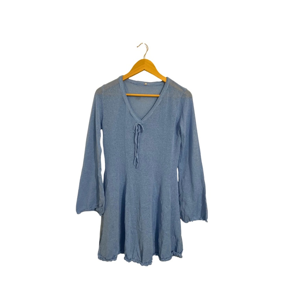 Blue Long Sleeve See Through Dress XS